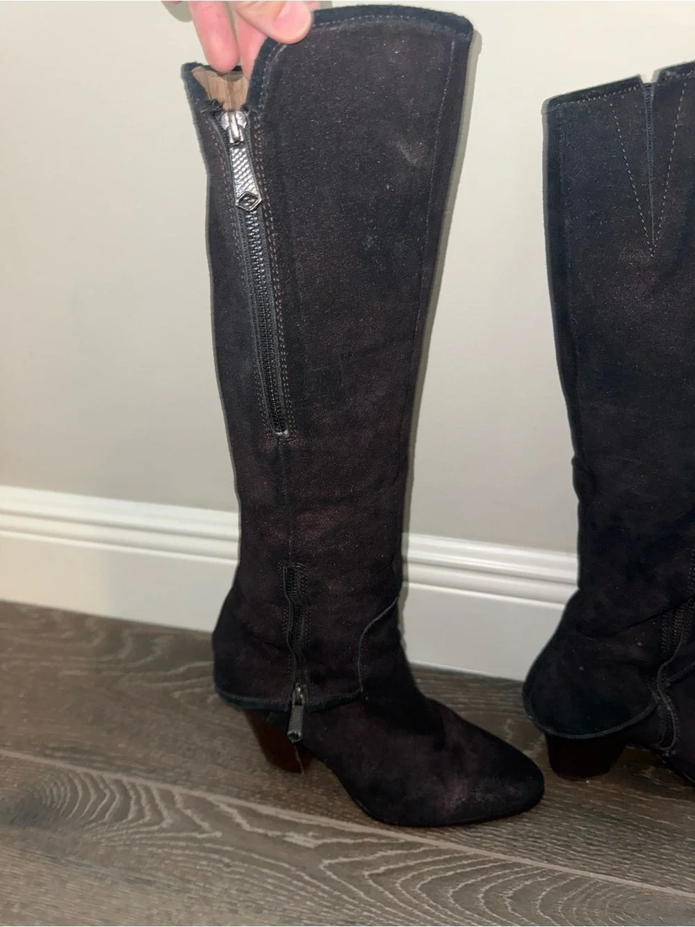 Donald J Pliner Sandora Knee-High Metallic Bronze Suede Boots with Side Zippers